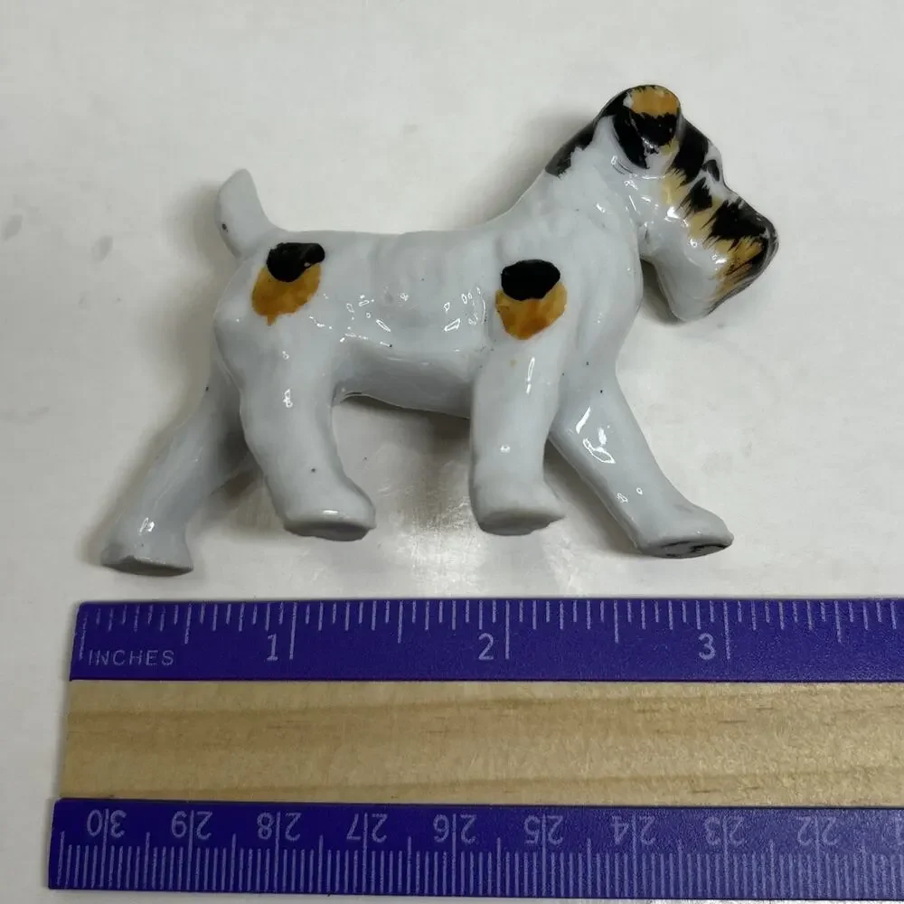 Vtg Black & White Terrier Dog Porcelain 3